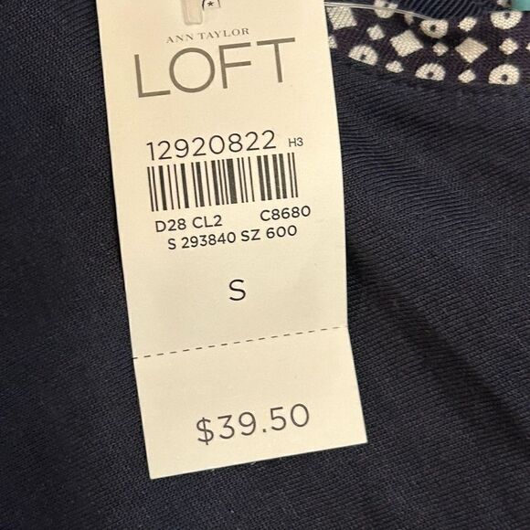 LOFT navy small top with pattern at neckline NWT - Picture 6 of 9